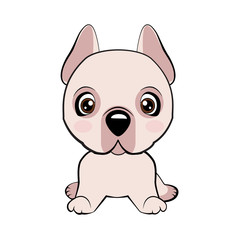 Happy cartoon puppy sitting, Dog friend. Vector illustration. Isolated on white background.