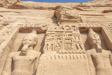 Detail of exterior temple of Abu Simbel, the Great Temple of Ramesses II, Egypt