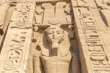 Detail of exterior temple of Abu Simbel, the Great Temple of Ramesses II, Egypt
