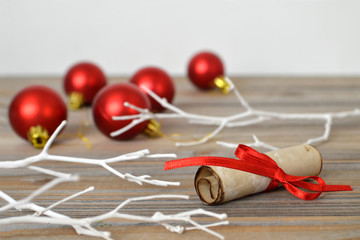  Christmas letter. Christmas wish list with red ribbon