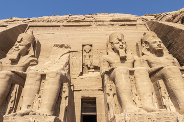 Detail of exterior temple of Abu Simbel, the Great Temple of Ramesses II, Egypt