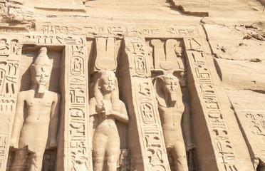 Detail of exterior temple of Abu Simbel, the Great Temple of Ramesses II, Egypt