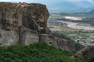 Monastery of St. Steven, Meteora, Greece with view of Kalambaka