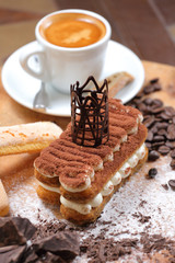 Homemade tiramisu cake traditional Italian dessert toning selective focus
