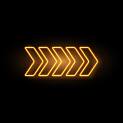 Yellow neon arrow with glowing effect, vector illustration