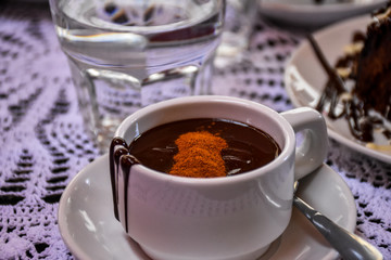 A cup of hot chocolate on the table