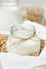 Soy milk in a glass jar
