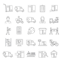 Delivery icons set, outline style