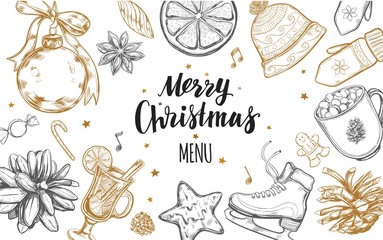 Merry Christmas festive Winter Menu. Design template 2
