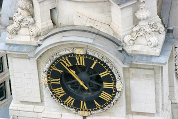 Closeup of St. Paul's Cathedral clock. London, UK. April, 2006.