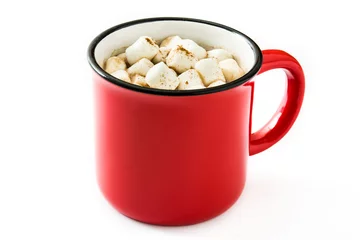 Photo sur Aluminium Chocolat Cacao de Noël avec guimauve en mug isolé sur fond blanc