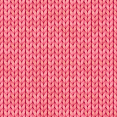 Pink Seamless knitted pattern. Woolen cloth. Christmas Red Knitted Pattern for greeting card, banner, backgrounds, wallpaper. Vector illustration.