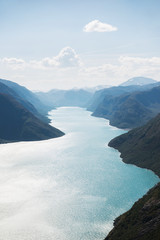 Aerial view of Gjende lake, Besseggen ridge, Jotunheimen National Park, Norway © LIGHTFIELD STUDIOS