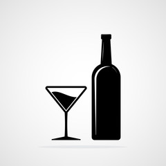 Bottle and a Glass of wine. Vector illustration