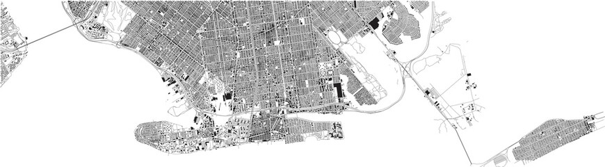 Mappa di sud Brooklyn, New York City, strade e quartiere. Mappa della città. Stati Uniti d'America © Naeblys