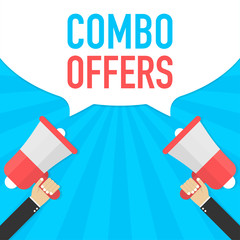 Hand Holding Megaphone with Combo offers. Vector illustration.