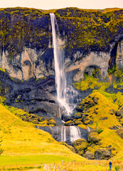 Fototapeta premium Foss a Sidu, Southern Iceland,The Foss á Sidu is a 82-meter high waterfall in Südisland 