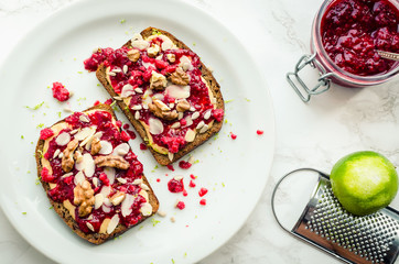 Homemade chia seeds jam toasts