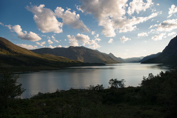 beautiful landscape at Gjende lake, Besseggen ridge, Jotunheimen National Park, Norway