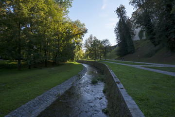 Fototapeta na wymiar The area around Cesky Krumlov castle in the morning , Czech Republic