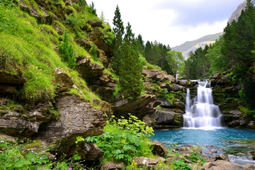 Fototapeta premium Waterfall in Ordesa and Monte Perdido National Park. Pyrenees mountain. Province of Huesca, Spain.