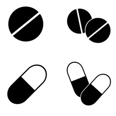 Pills icon, silhouette, logo on white background