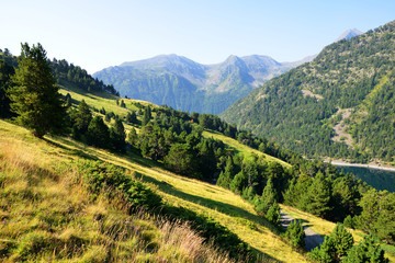 Beautiful mountain landscape in Neouvielle national nature reserve, French Pyrenees.