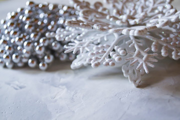 A white snowflake. Christmas descor. Christmas background.