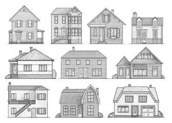 House illustration, drawing, engraving, ink, line art, vector
