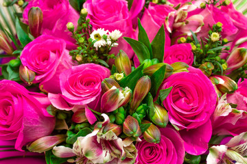 A bouquet of roses, pink flowers, a blessed bouquet