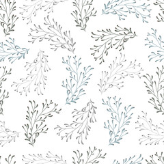 Seamless white vector abstract pattern with floral gray  ornament leafs