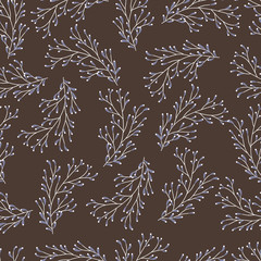 Seamless dark gray brown vector abstract pattern with floral ornament leafs