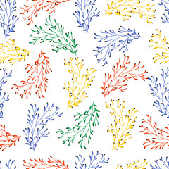 Seamless vector abstract pattern with multicolor floral ornament leafs