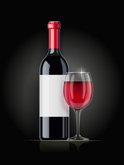 Red Wine bottle and wineglass. Concept design for wines menu