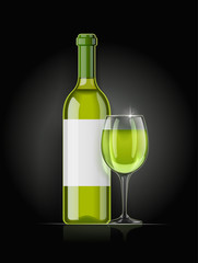 White wine bottle and wineglass. Concept design for wines menu