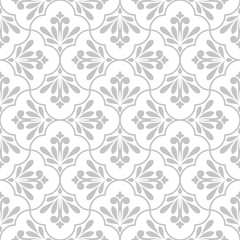 Fototapeta na wymiar Flower geometric pattern. Seamless vector background. White and grey ornament. Ornament for fabric, wallpaper, packaging. Decorative print.