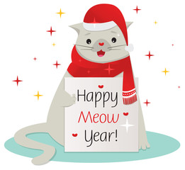 cute cat holding a new year card / happy meow year! 