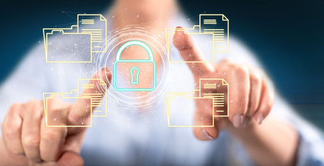 Woman touching a data security concept