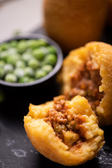Delicious rice ball on black table