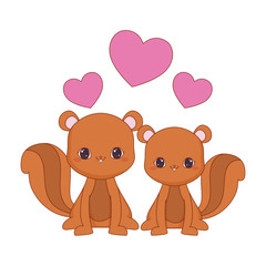 cute baby couple squirrel sitting love hearts romantic