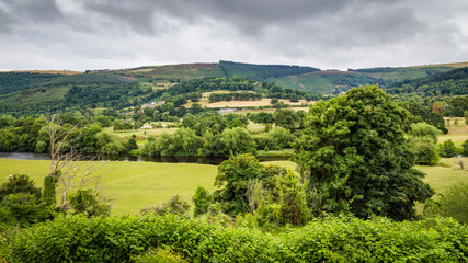Landscape with a view on the Shropshire Union Canal Llangollen Branch, Wales, Uk