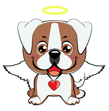 illustration of funny puppy dog media icon smiley, happy dog angel