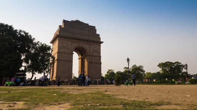 Time lapse shot of India Gate in New Delhi, India