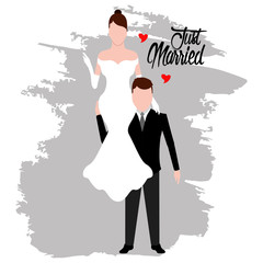 Groom and bride. Just married couple. Wedding concept image. Vector illustration design