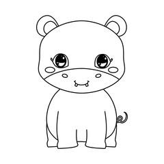 cute hippo baby sitting cartoon