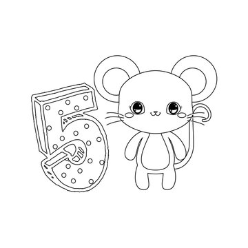 cute mouse with number five decoration