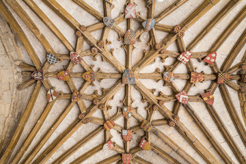 Fototapeta na wymiar Ancient wooden structure at the ceiling of the galleries of Canterbury cathedral in Cantebury, England, UK