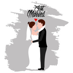 Groom and bride. Just married couple. Wedding concept image. Vector illustration design