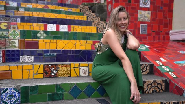 Happy beauty young brazilian woman in a famous and culture turistic place in Rio de Janeiro, Brazil