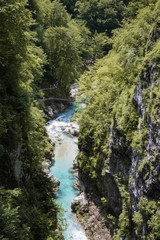 top view from devil's bridge on beautiful tolmin gorges in triglav national park, slovenia